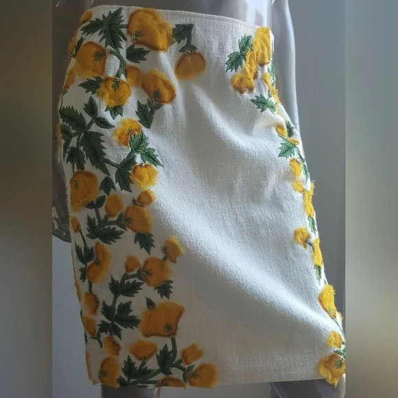 $3.600 NEW OSCAR DE LA RENTA STUNNING FLORAL SILK EMBROD RUNWAY SKIRT US 10